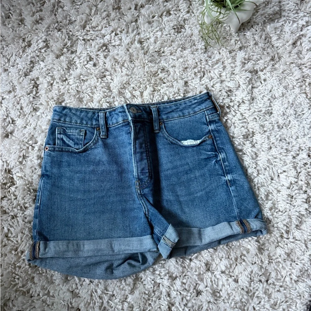 Old Navy Og straight high waisted a thick roll up vintage dark blue Denim Shorts - Picture 2 of 5